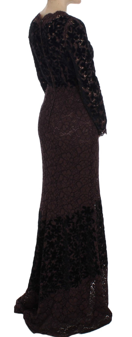 Robe longue Dolce & Gabbana en dentelle florale violette Ricamo