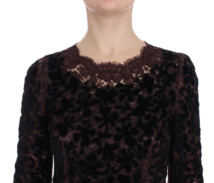 Robe longue Dolce & Gabbana en dentelle florale violette Ricamo