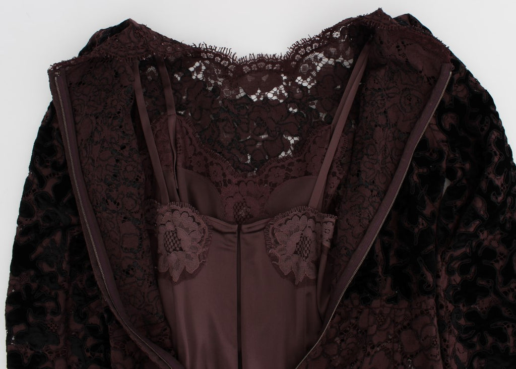 Robe longue Dolce & Gabbana en dentelle florale violette Ricamo