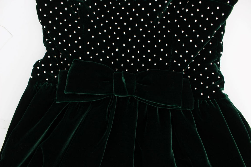 Robe longue maxi en velours vert et cristal Dolce & Gabbana