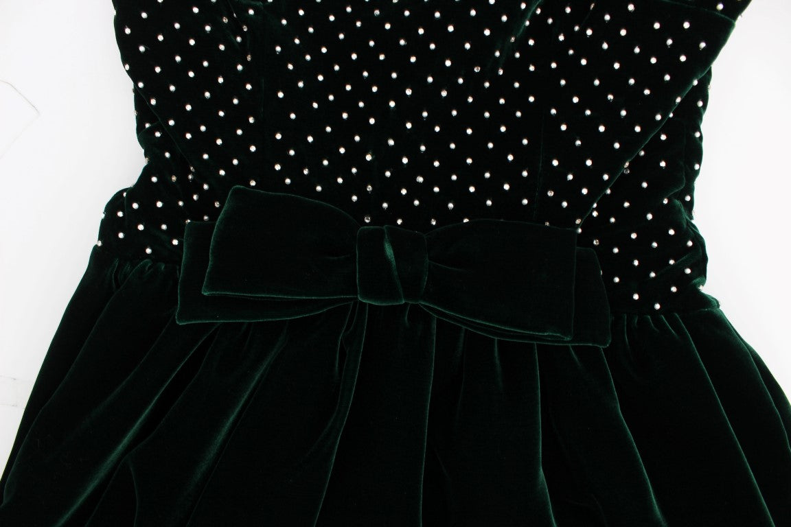 Robe longue maxi en velours vert et cristal Dolce & Gabbana