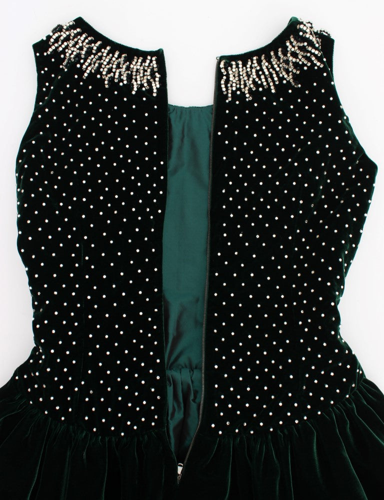 Robe longue maxi en velours vert et cristal Dolce & Gabbana