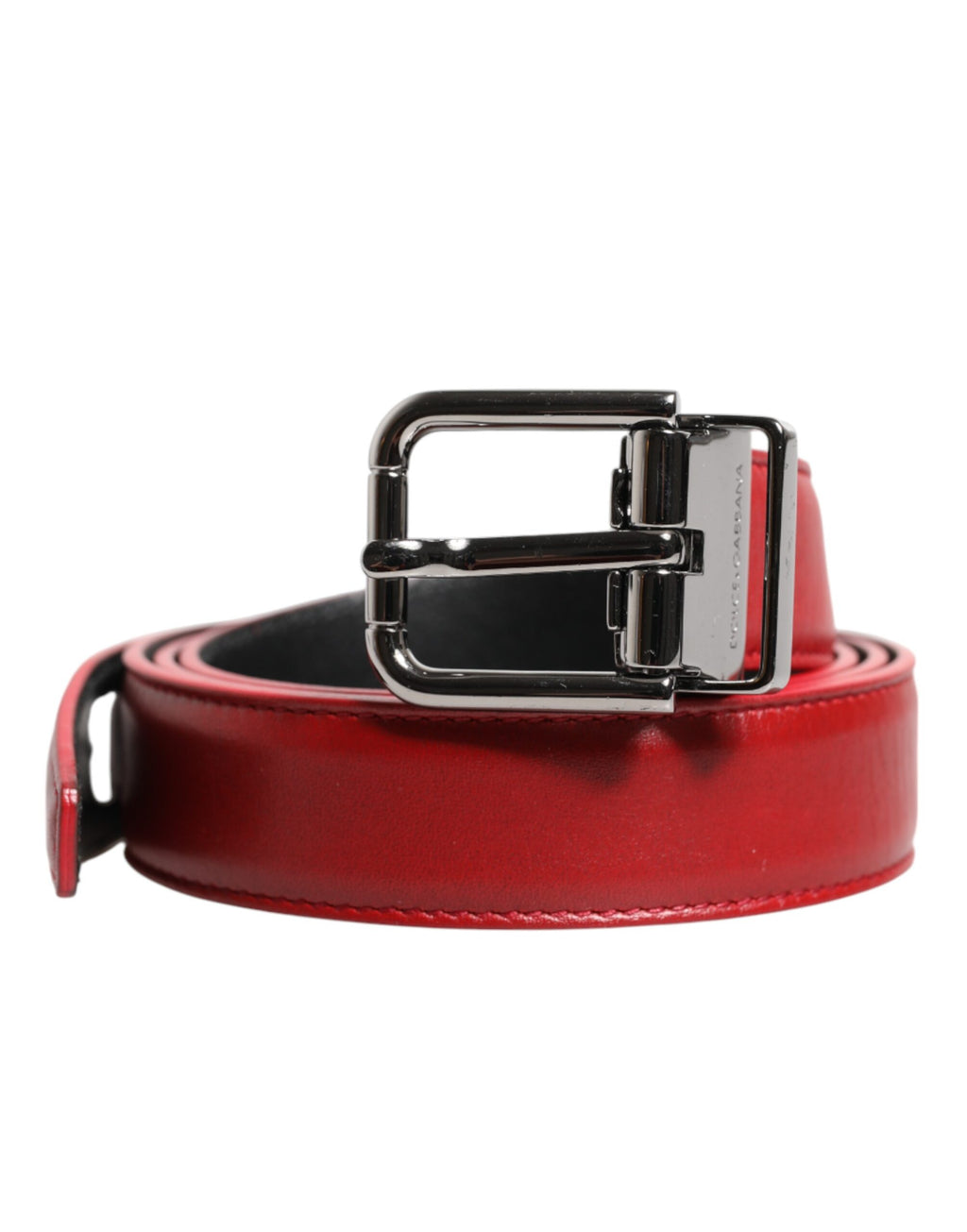 Ceinture Dolce & Gabbana en cuir rouge et boucle en métal argenté