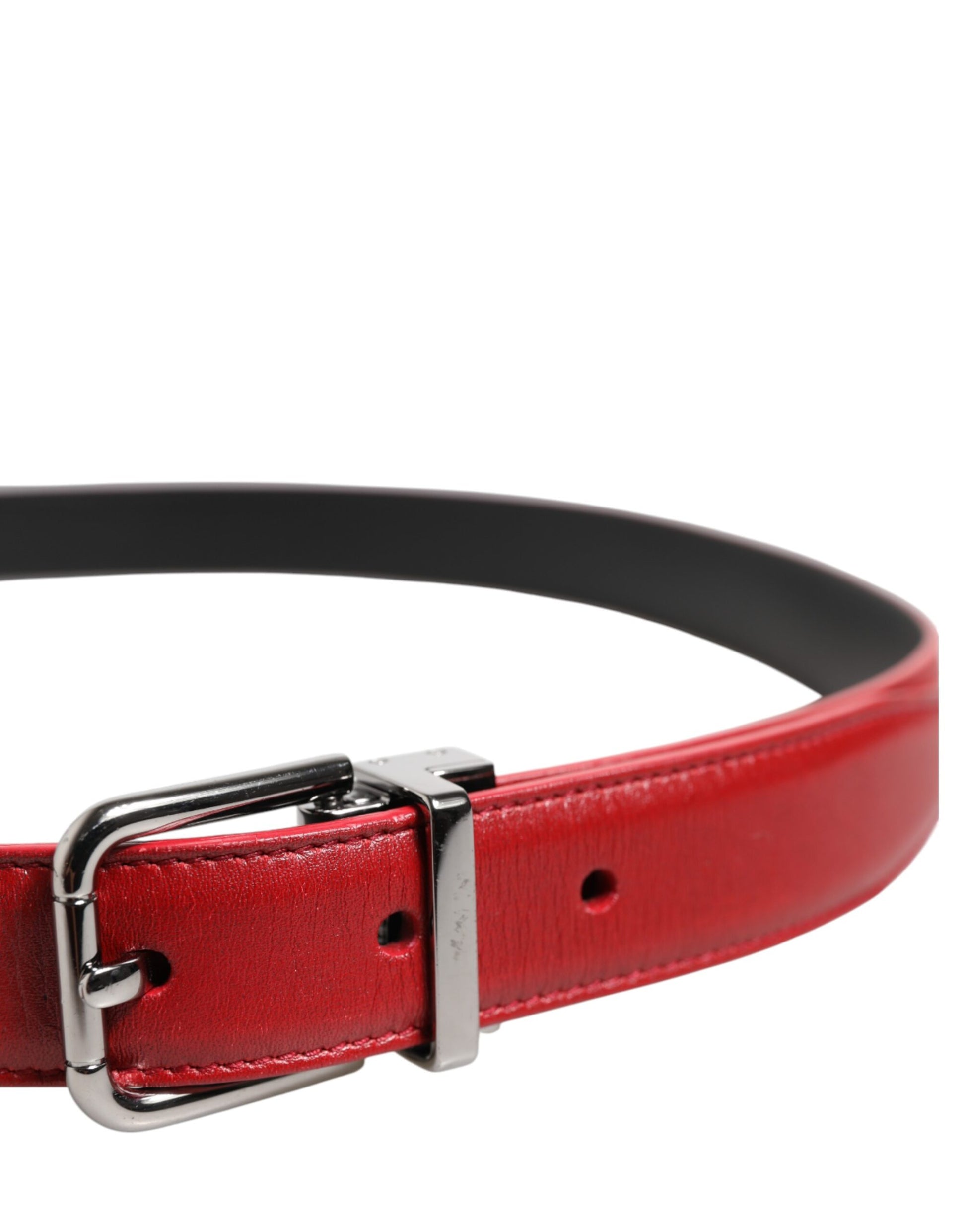 Ceinture Dolce & Gabbana en cuir rouge et boucle en métal argenté