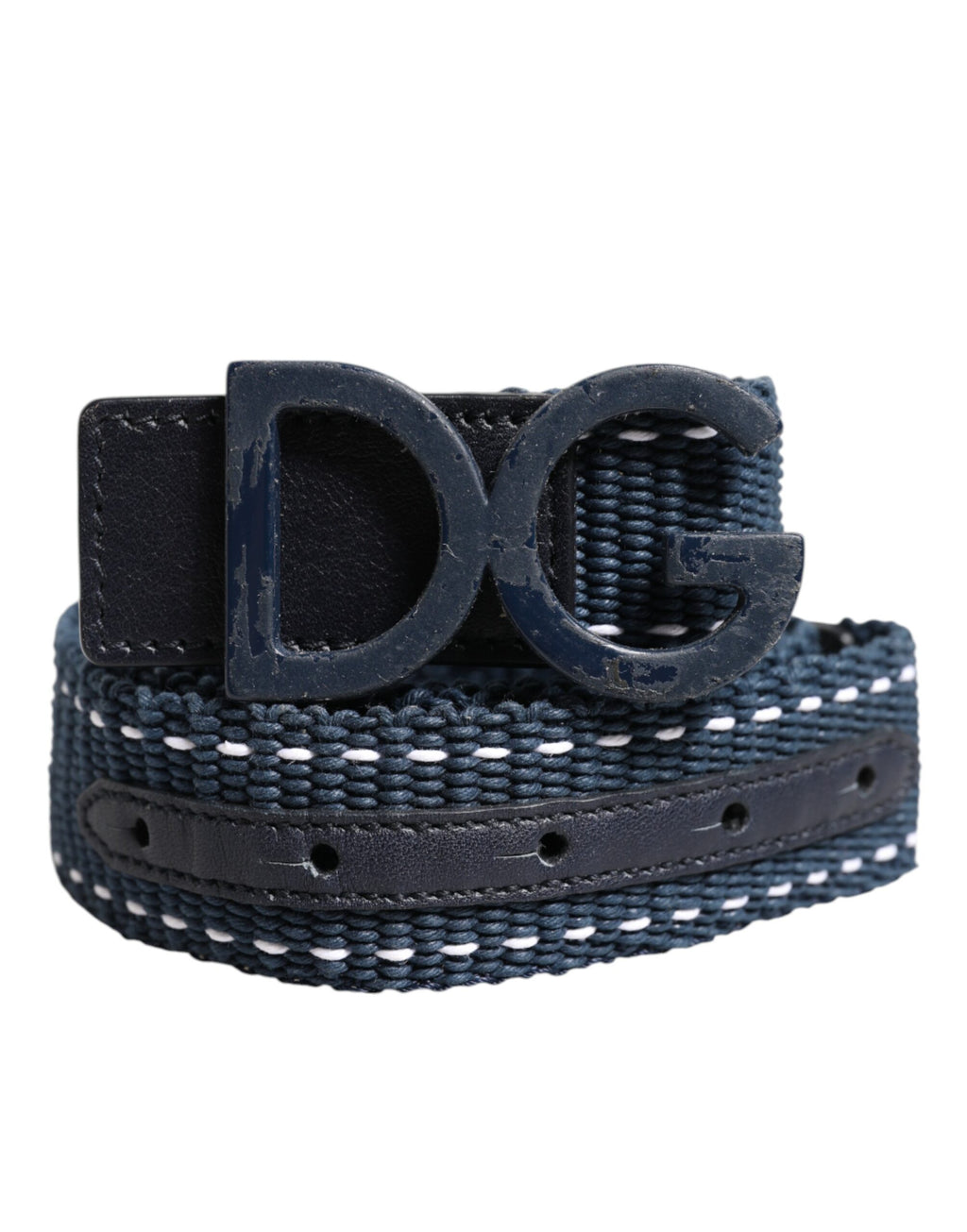 Ceinture Dolce & Gabbana en coton bleu et cuir avec boucle ardillon en métal logo DG