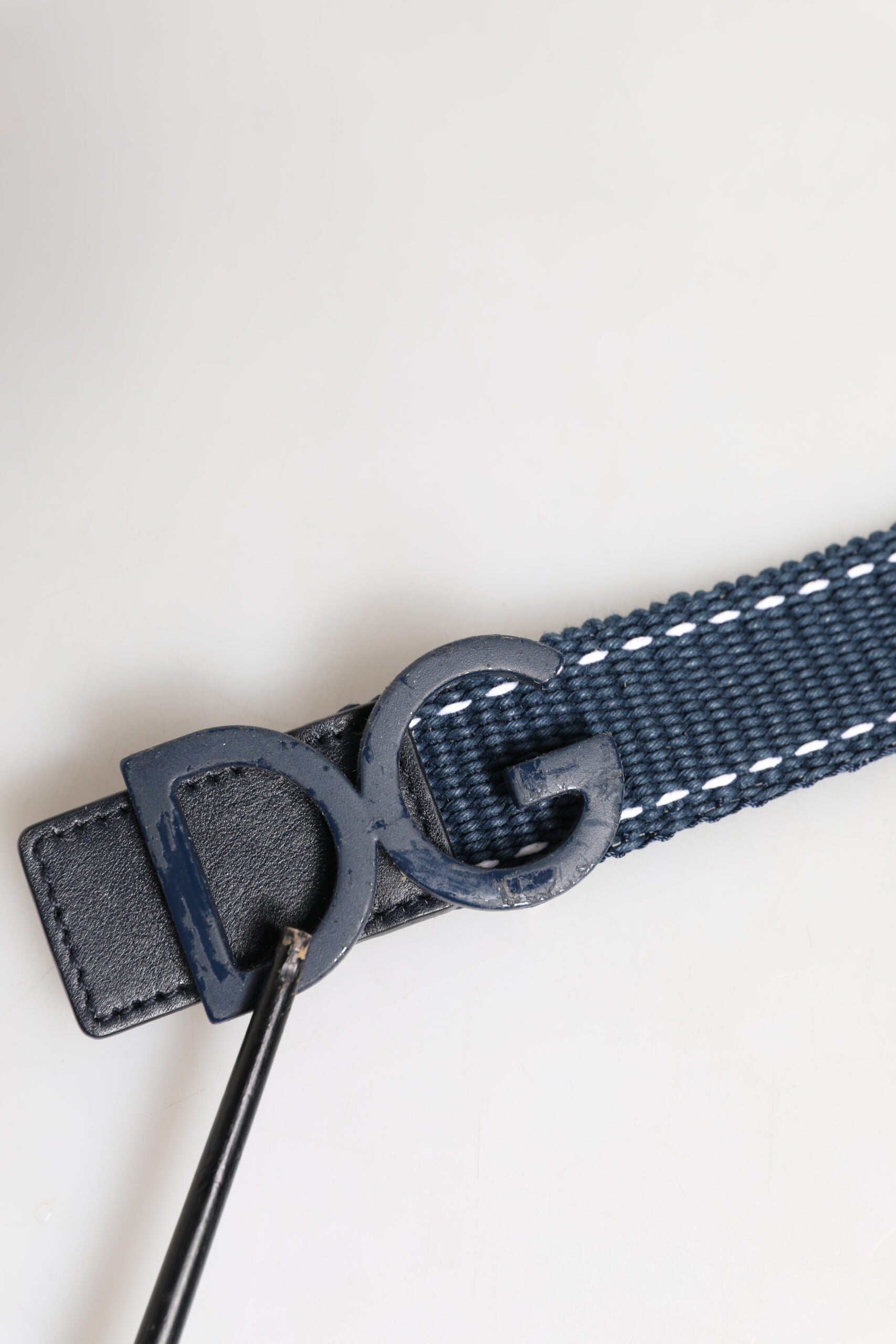 Ceinture Dolce & Gabbana en coton bleu et cuir avec boucle ardillon en métal logo DG