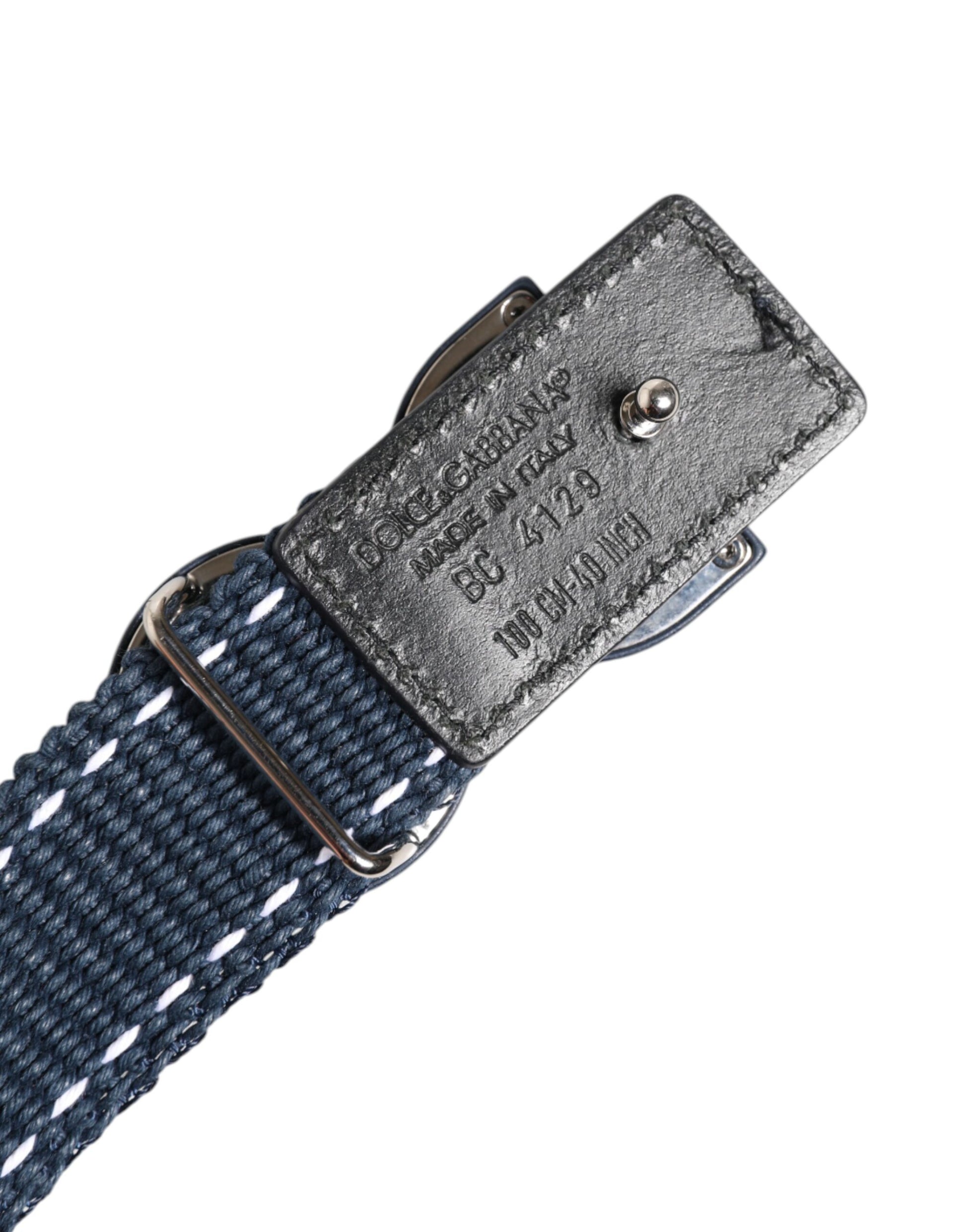 Ceinture Dolce & Gabbana en coton bleu et cuir avec boucle ardillon en métal logo DG