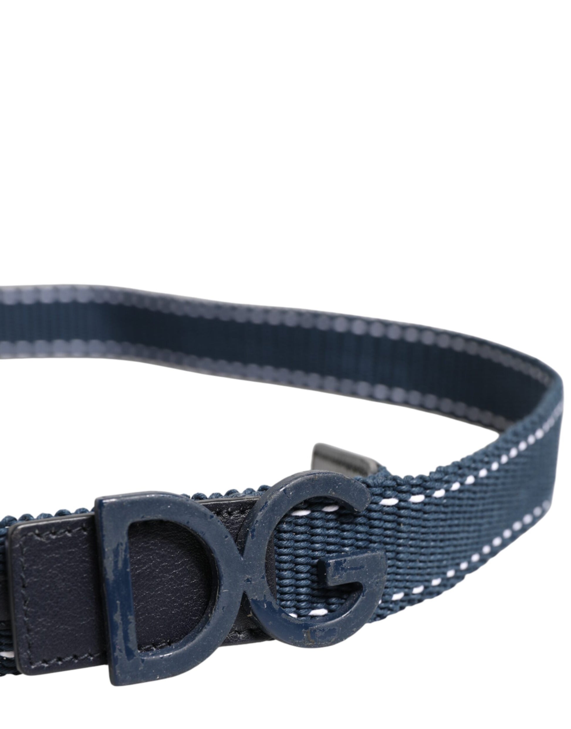 Ceinture Dolce & Gabbana en coton bleu et cuir avec boucle ardillon en métal logo DG
