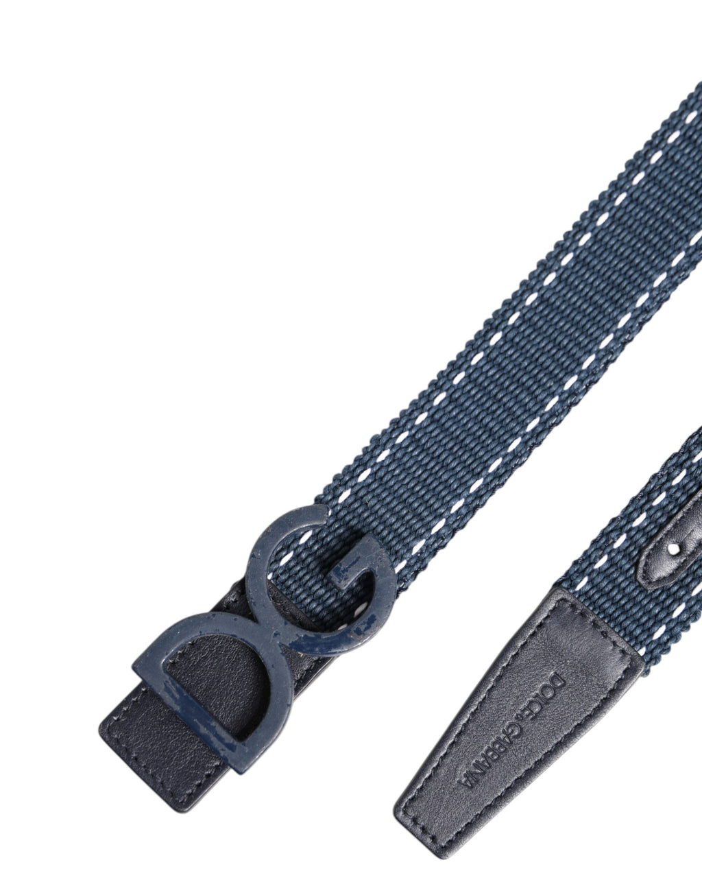 Ceinture Dolce & Gabbana en coton bleu et cuir avec boucle ardillon en métal logo DG