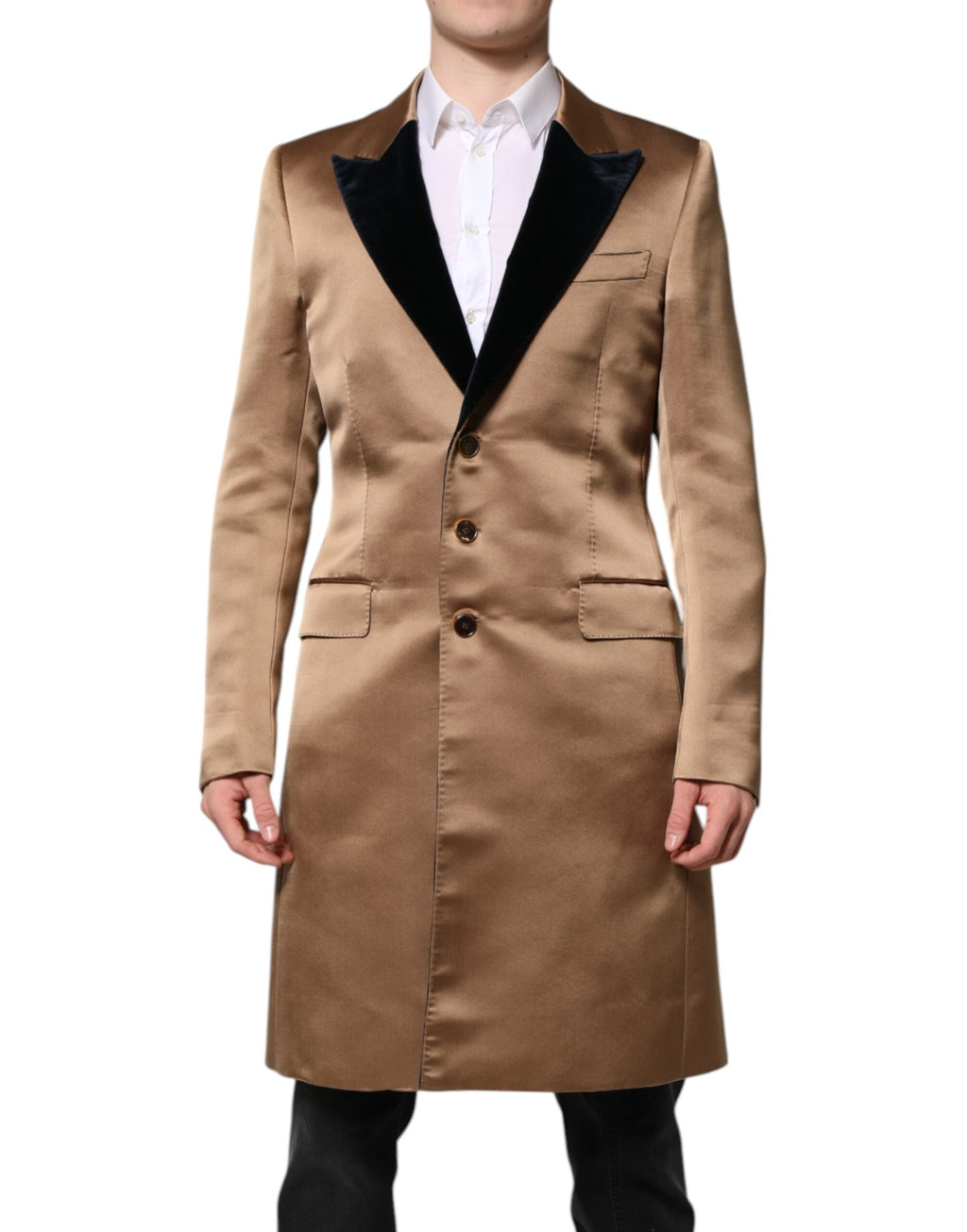 Veste Trench-Coat Droite en Soie Marron Dolce & Gabbana