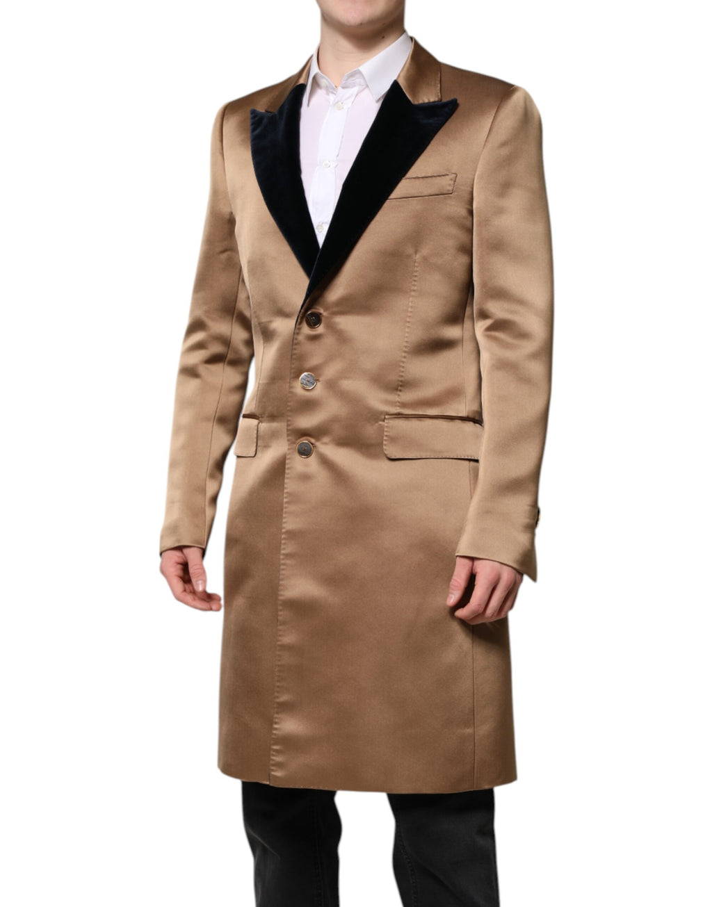 Veste Trench-Coat Droite en Soie Marron Dolce & Gabbana