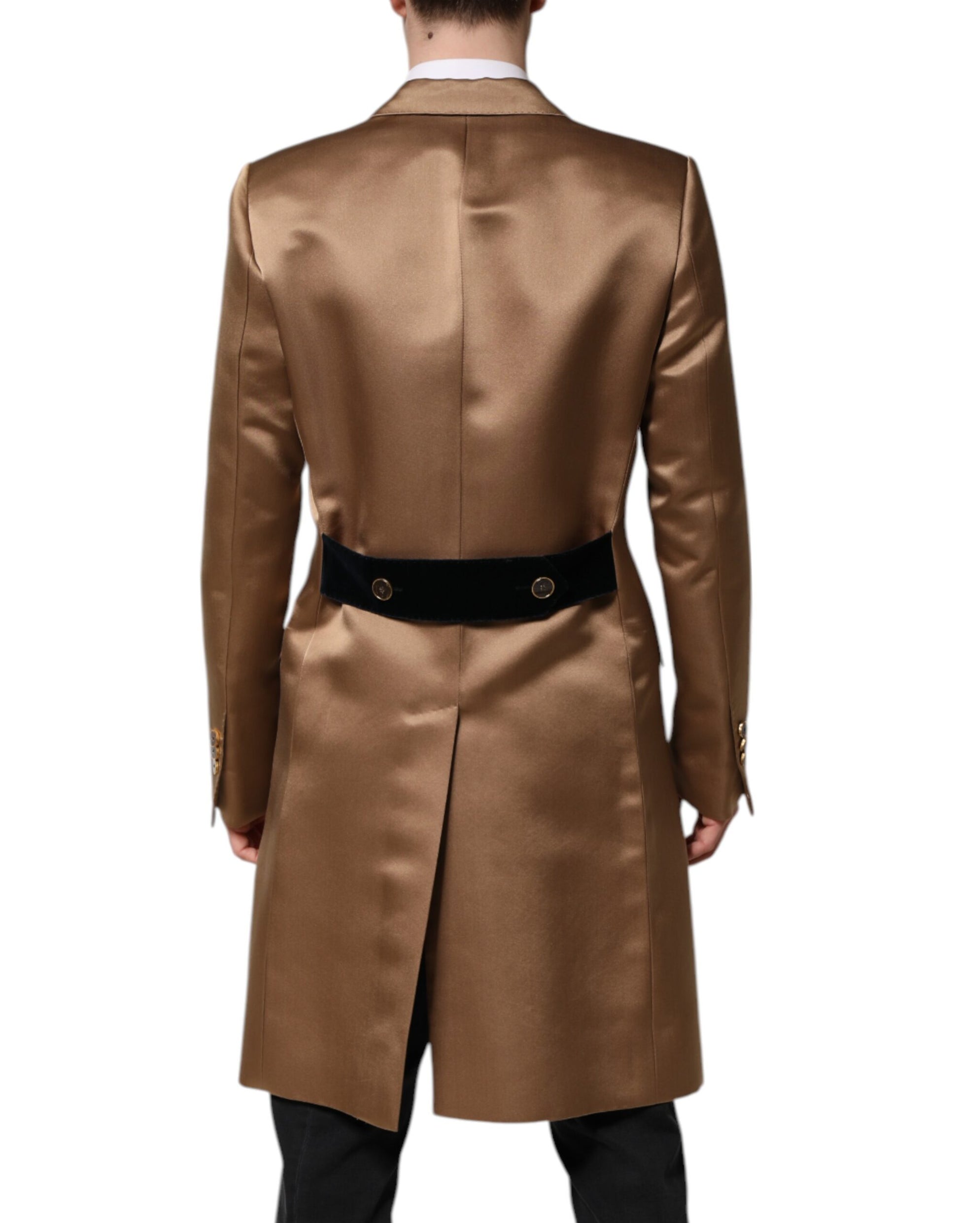 Veste Trench-Coat Droite en Soie Marron Dolce & Gabbana