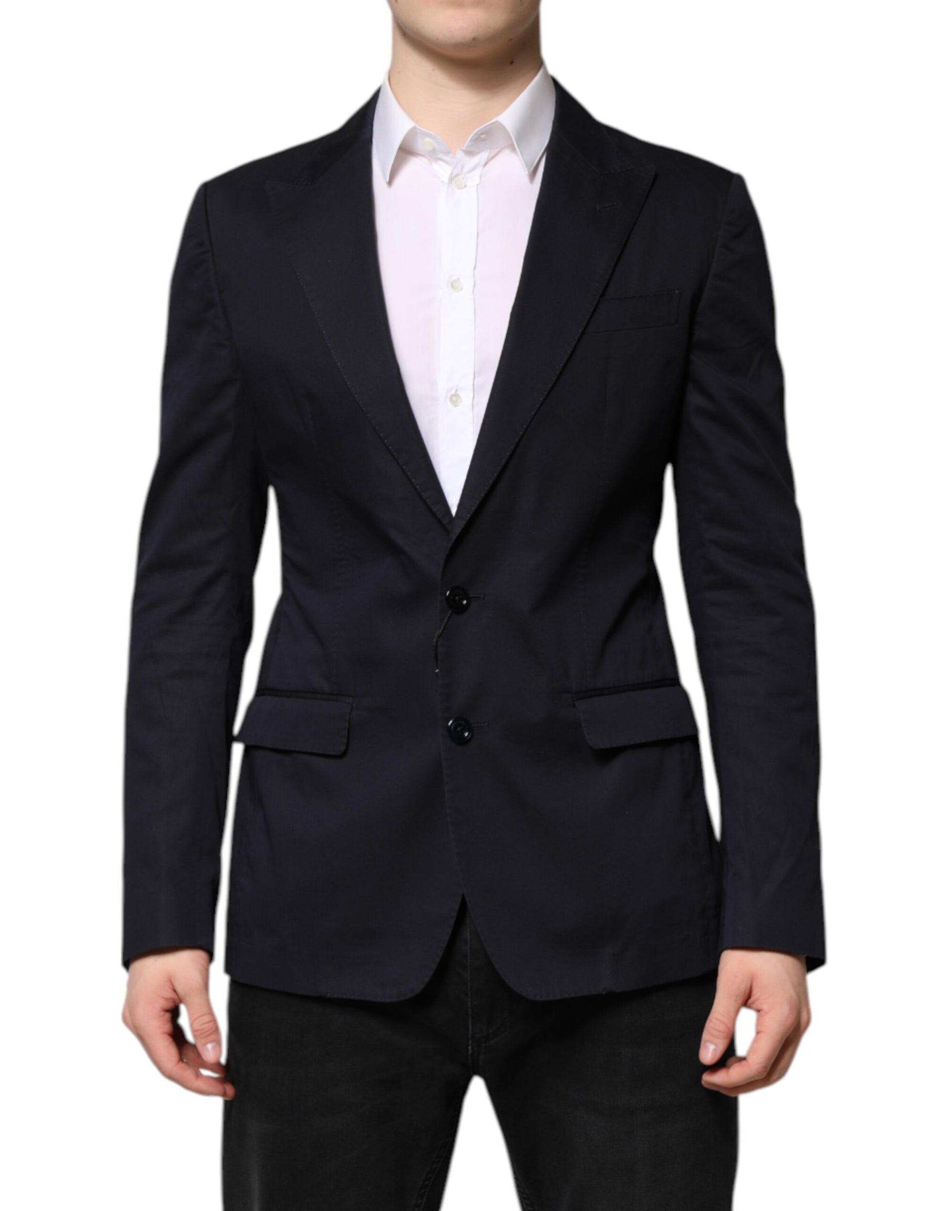 Veste de costume blazer Dolce & Gabbana en coton bleu foncé TAORMINA