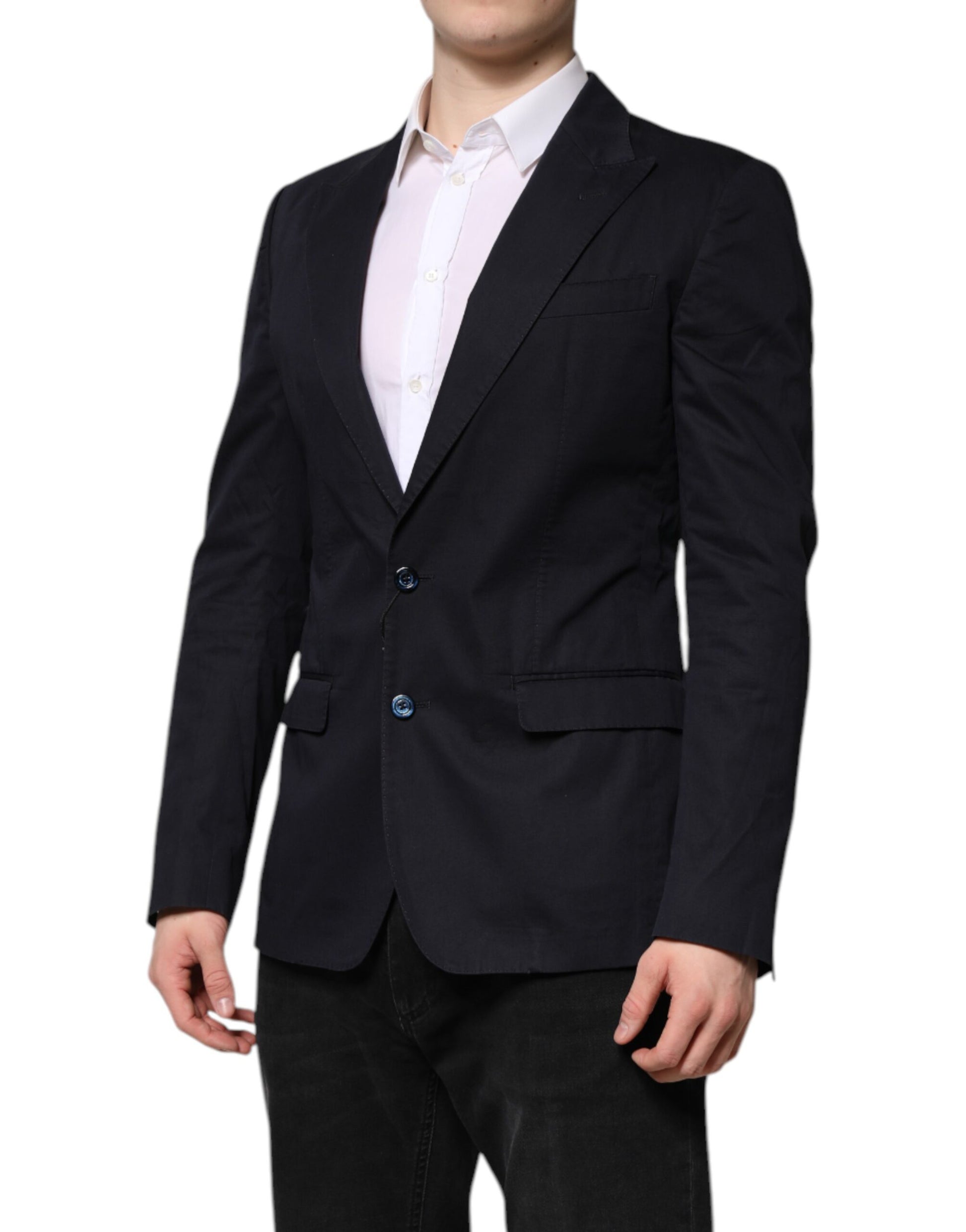 Veste de costume blazer Dolce & Gabbana en coton bleu foncé TAORMINA