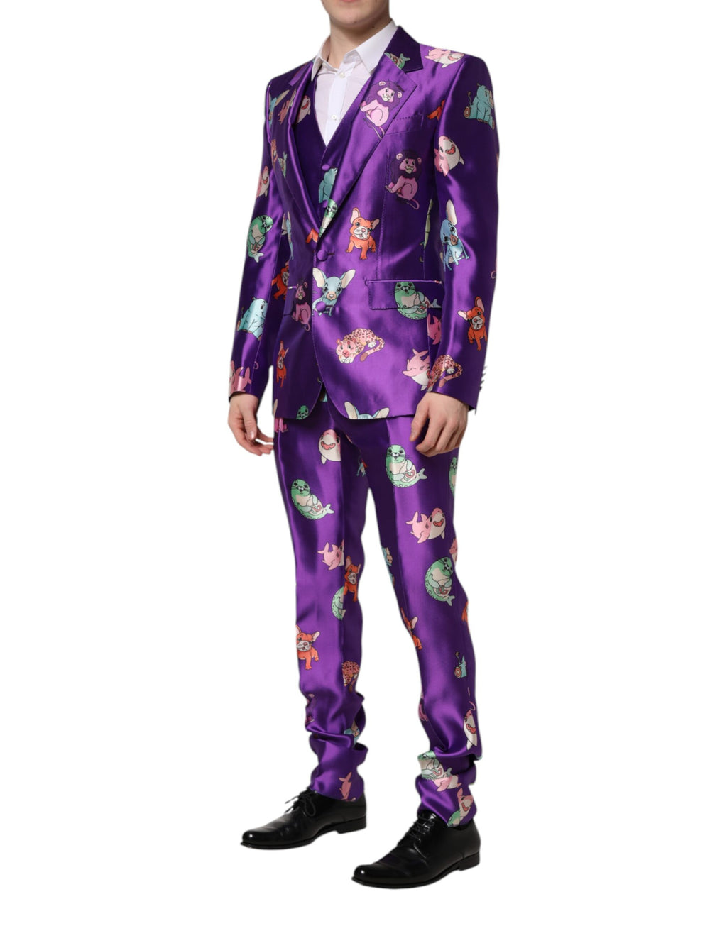 Costume 3 pièces Dolce & Gabbana en soie violette à imprimé animal