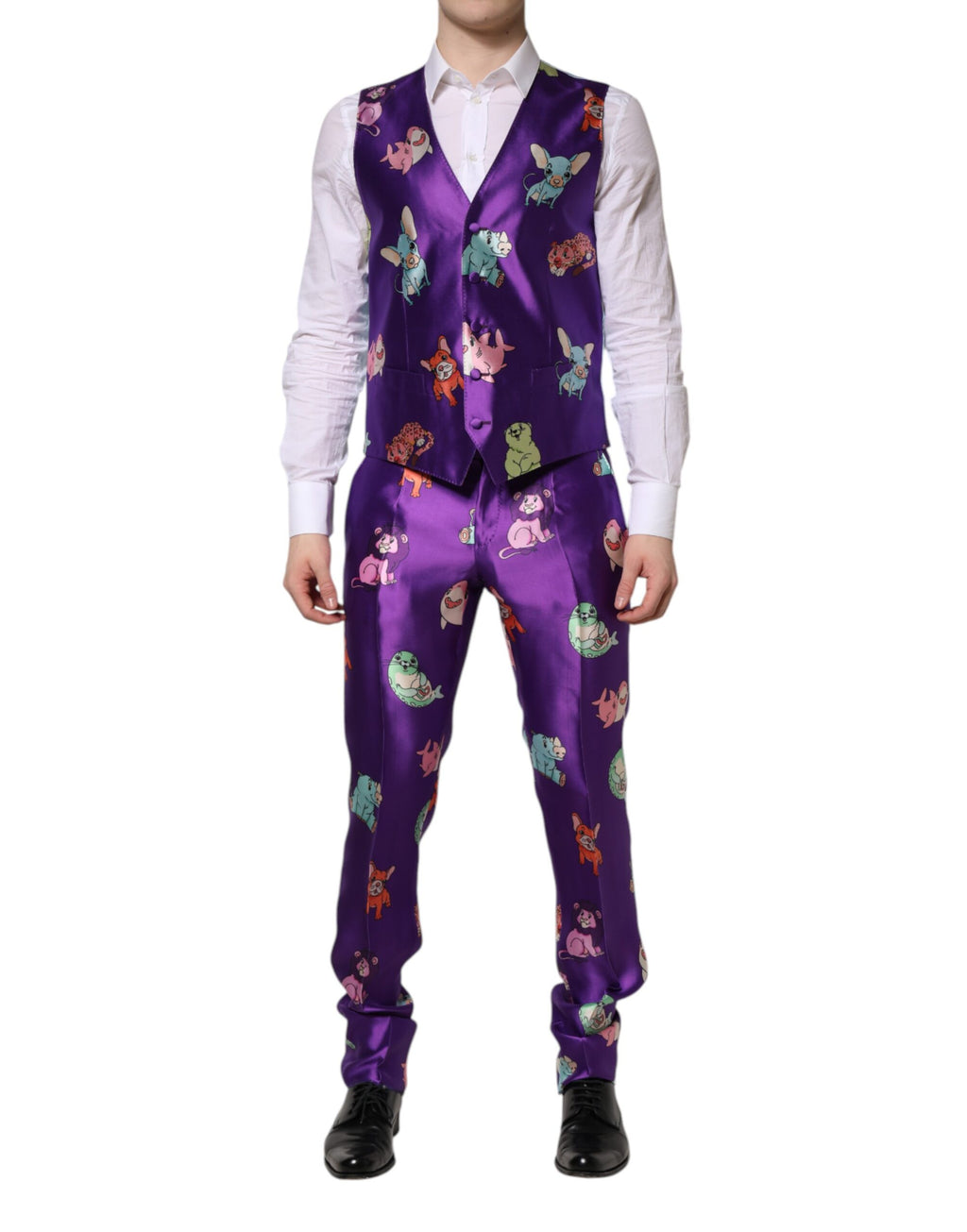 Costume 3 pièces Dolce & Gabbana en soie violette à imprimé animal
