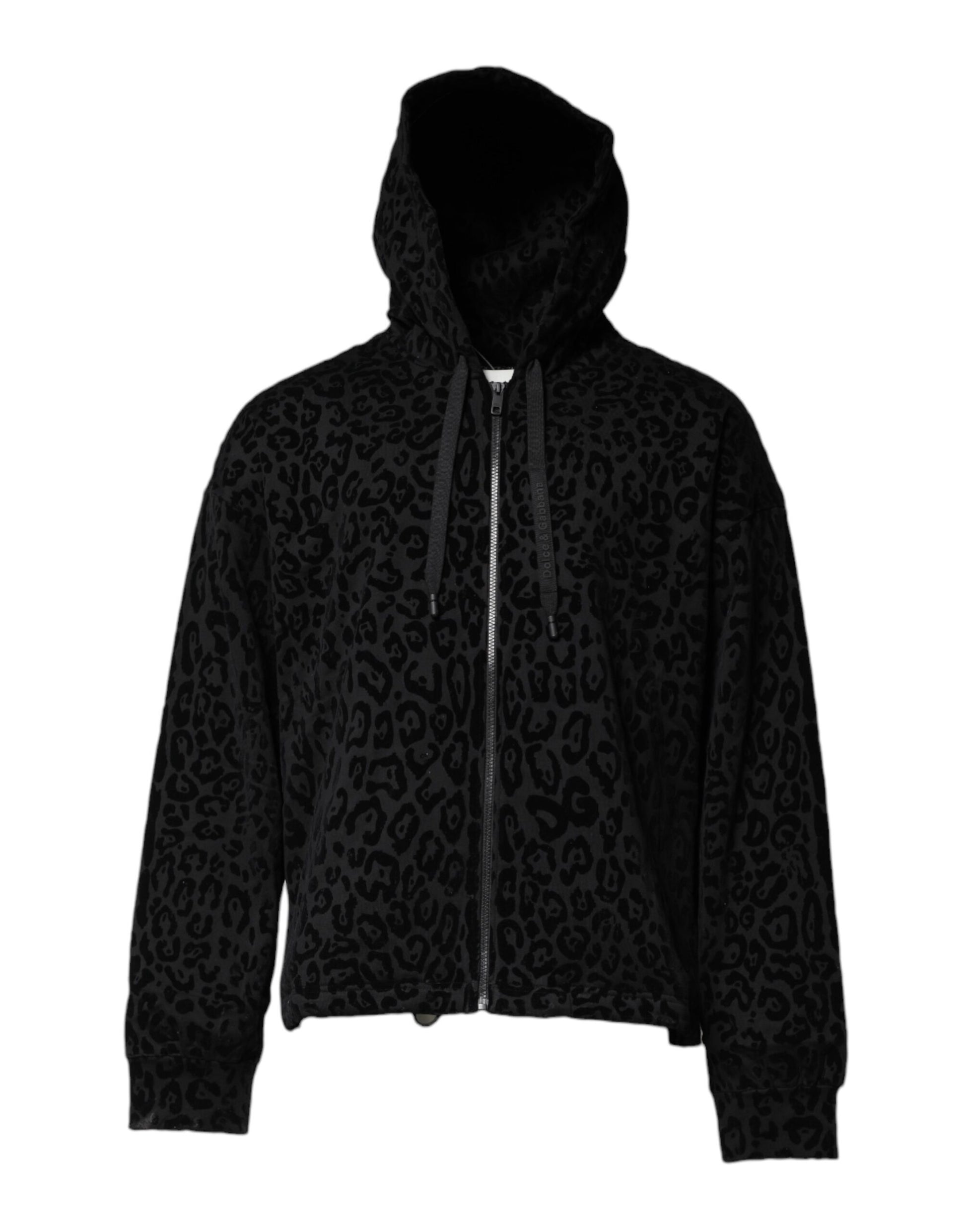 Sweat à capuche zippé Dolce & Gabbana léopard noir