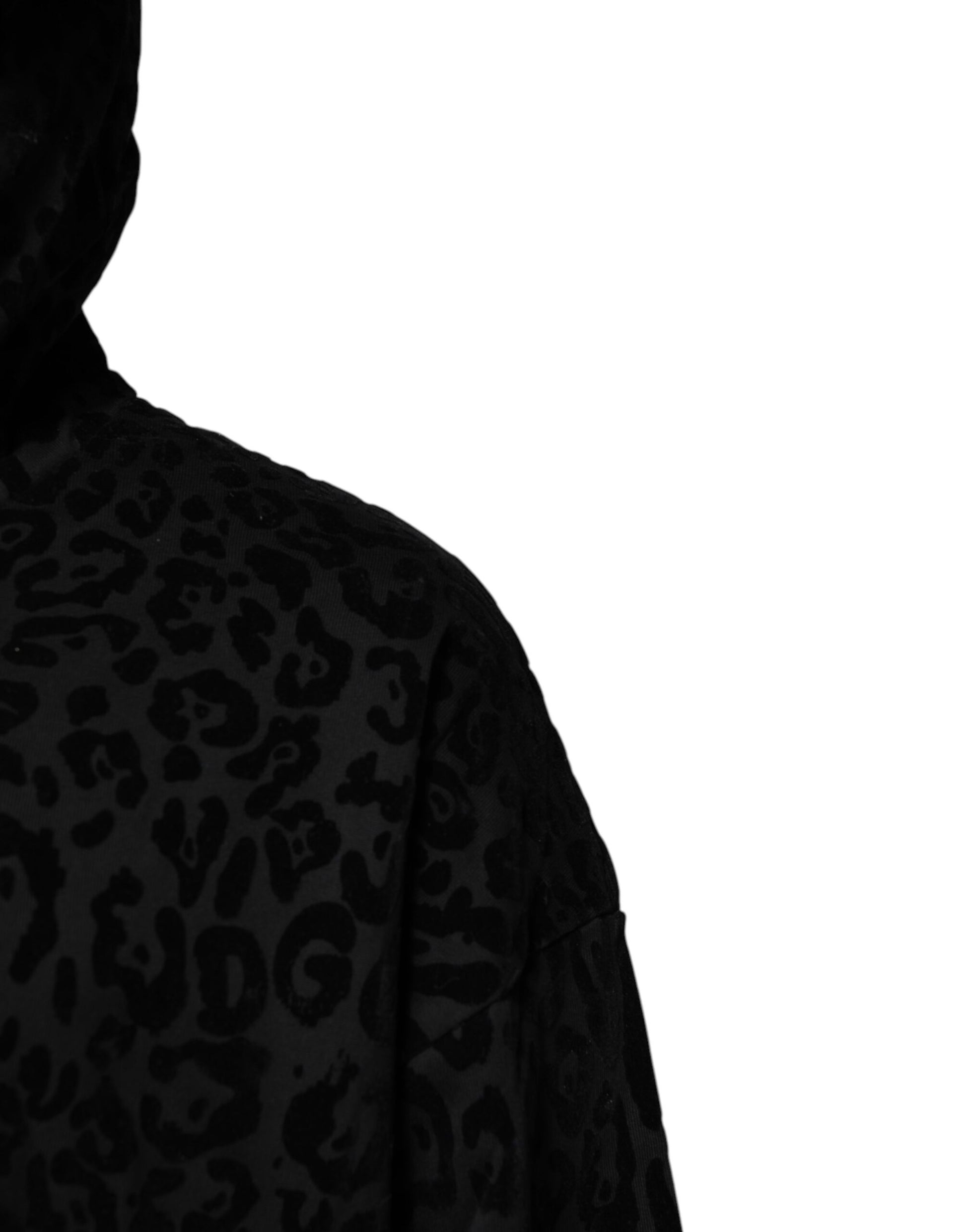 Sweat à capuche zippé Dolce & Gabbana léopard noir