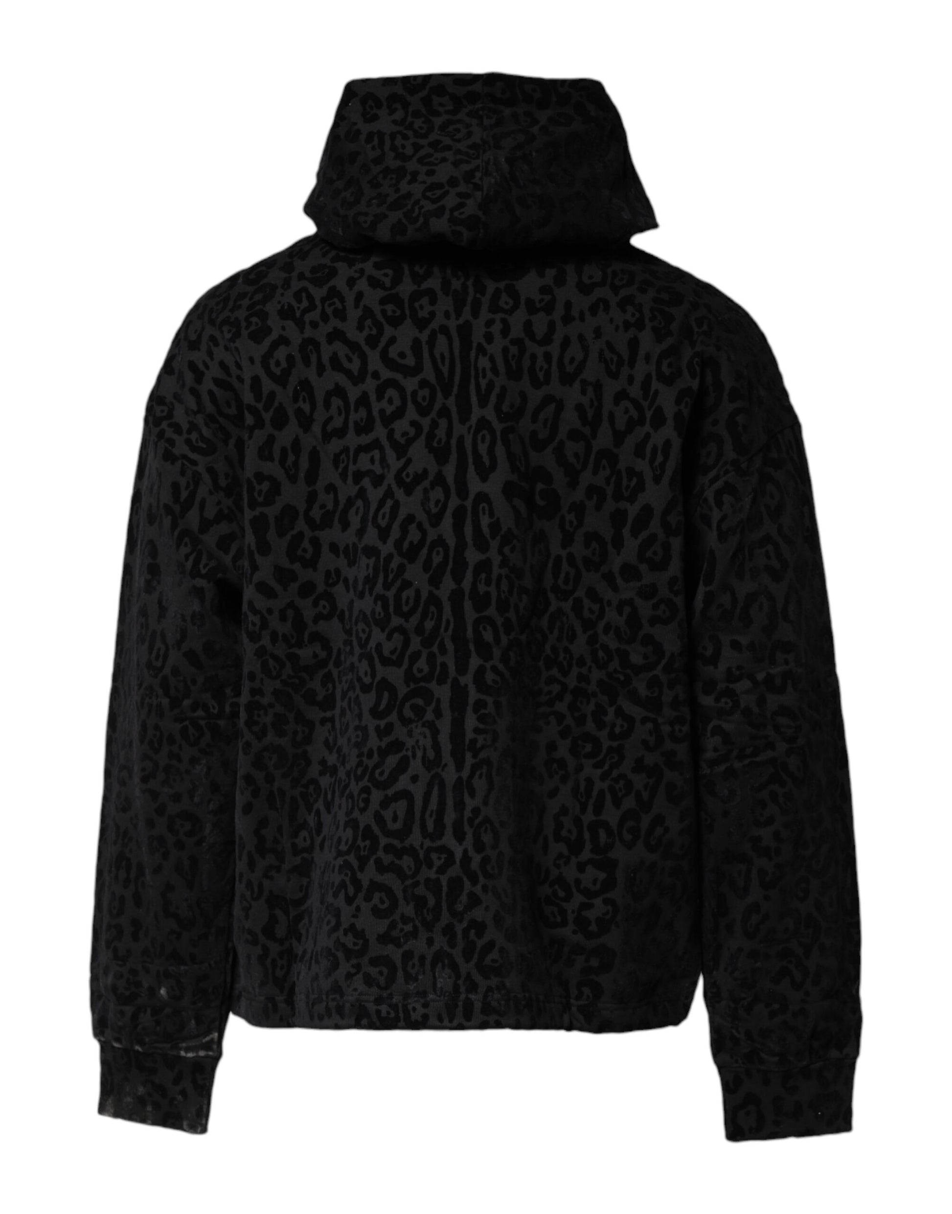 Sweat à capuche zippé Dolce & Gabbana léopard noir