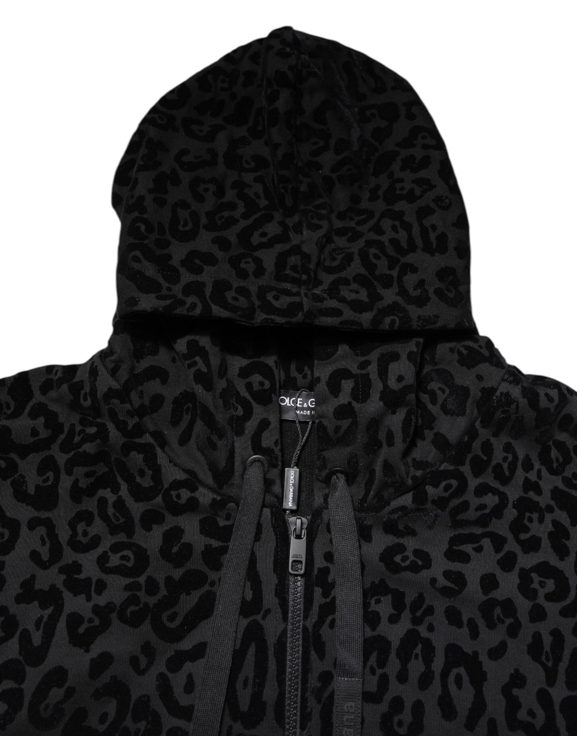 Sweat à capuche zippé Dolce & Gabbana léopard noir