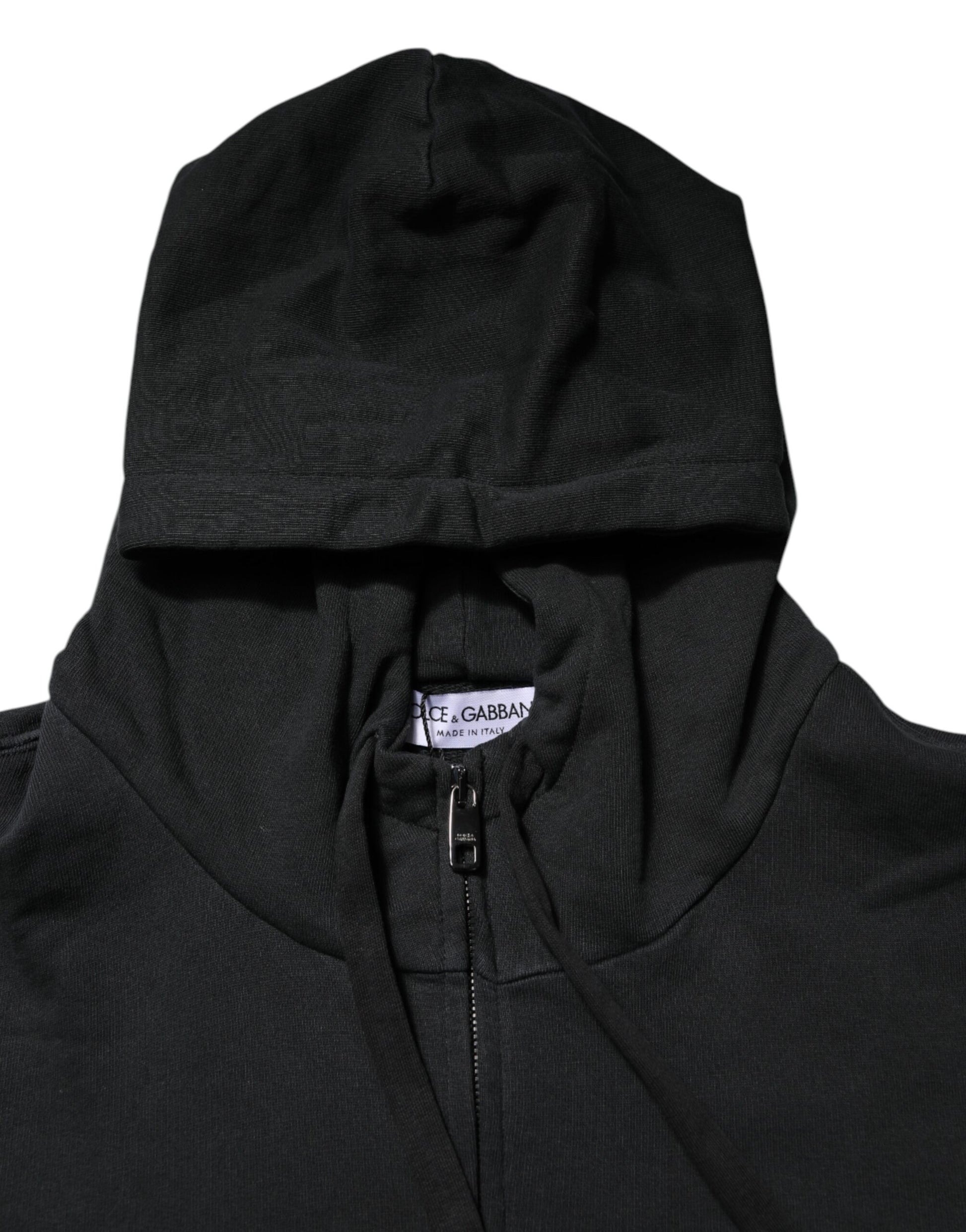Dolce & Gabbana Black Logo Full Zip Hooded Men Sweatshirt Sweater