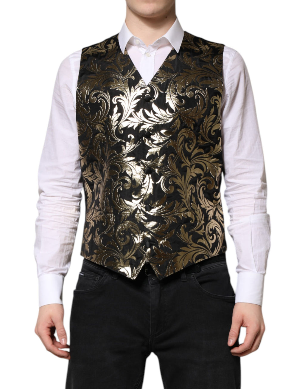 Gilet de costume formel Dolce & Gabbana en jacquard noir et doré pour homme