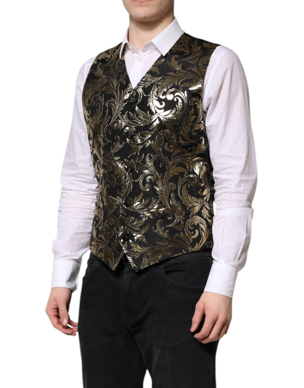 Gilet de costume formel Dolce & Gabbana en jacquard noir et doré pour homme