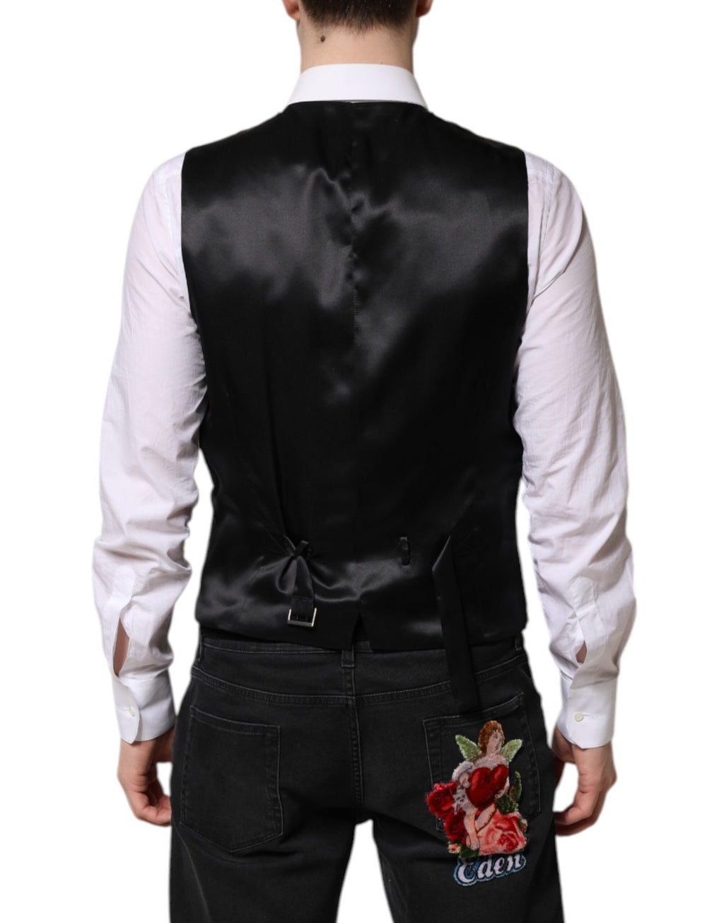 Gilet de costume formel Dolce & Gabbana en jacquard noir et doré pour homme