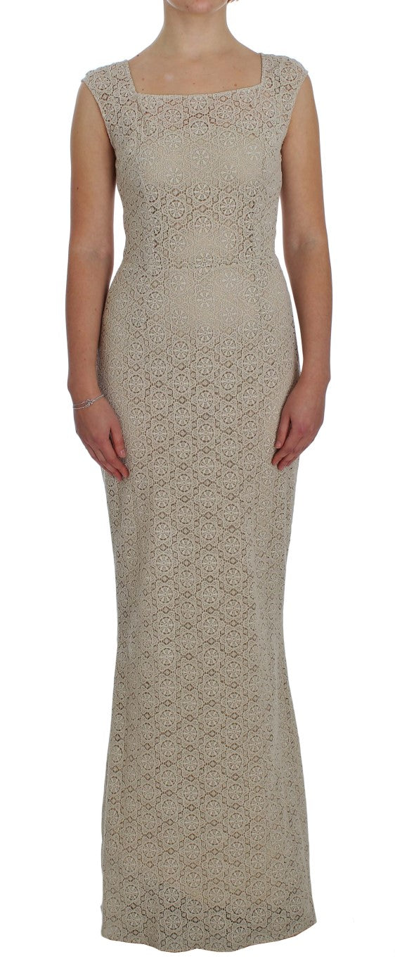 Robe fourreau en coton avec découpes brodées beige Dolce & Gabbana