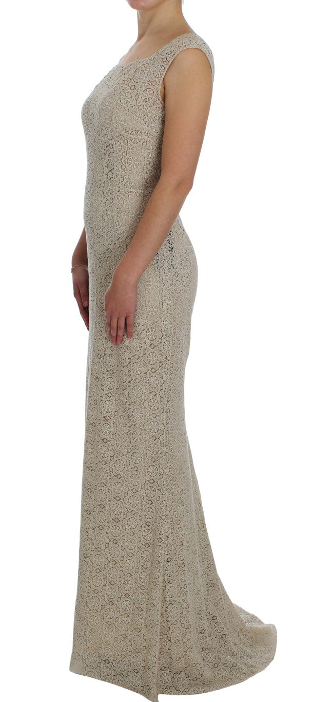 Robe fourreau en coton avec découpes brodées beige Dolce & Gabbana