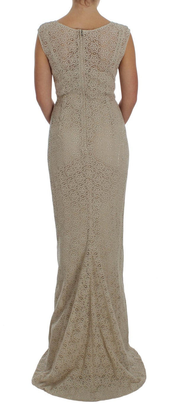 Robe fourreau en coton avec découpes brodées beige Dolce & Gabbana
