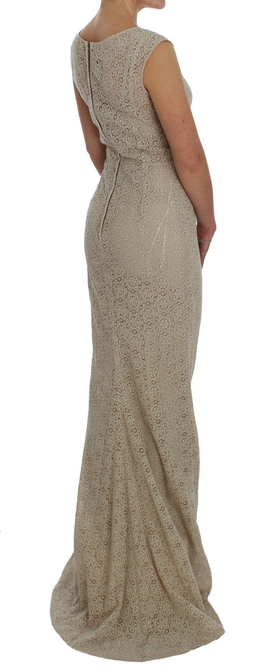 Robe fourreau en coton avec découpes brodées beige Dolce & Gabbana