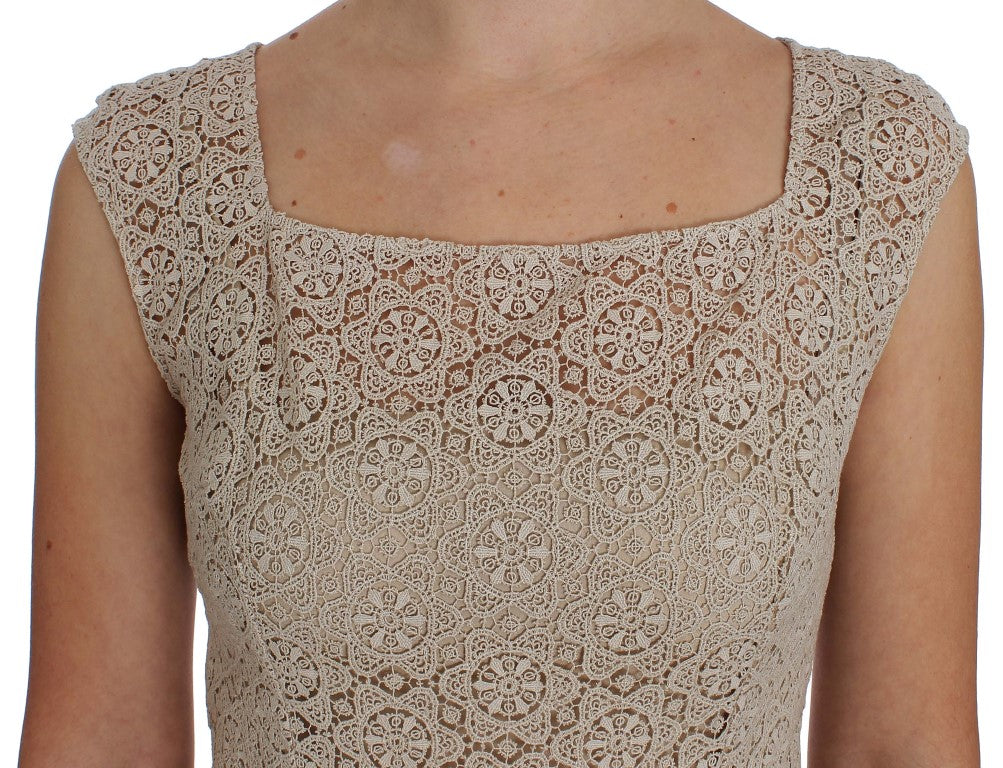 Robe fourreau en coton avec découpes brodées beige Dolce & Gabbana
