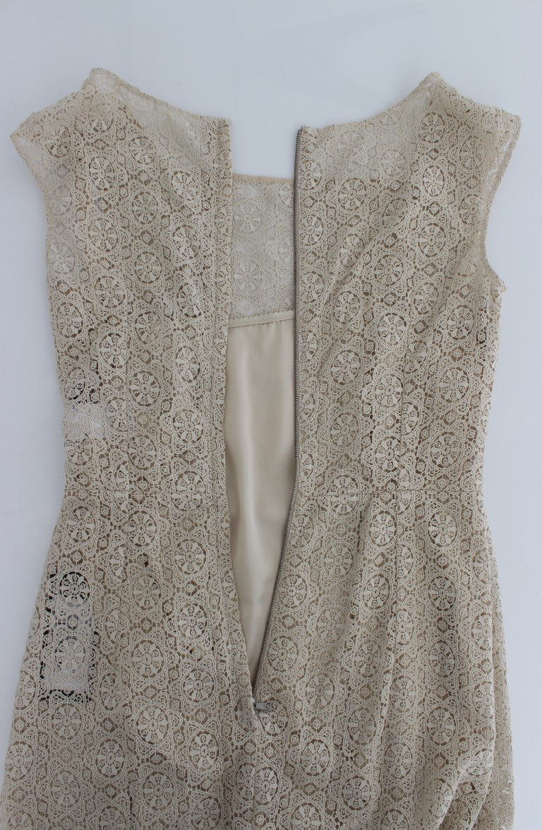 Robe fourreau en coton avec découpes brodées beige Dolce & Gabbana