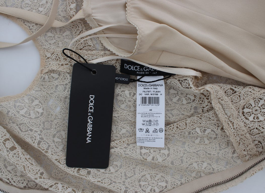Robe fourreau en coton avec découpes brodées beige Dolce & Gabbana