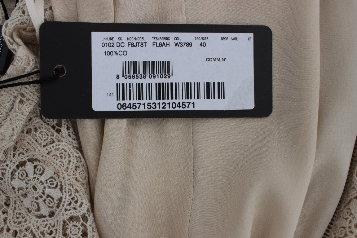 Robe fourreau en coton avec découpes brodées beige Dolce & Gabbana