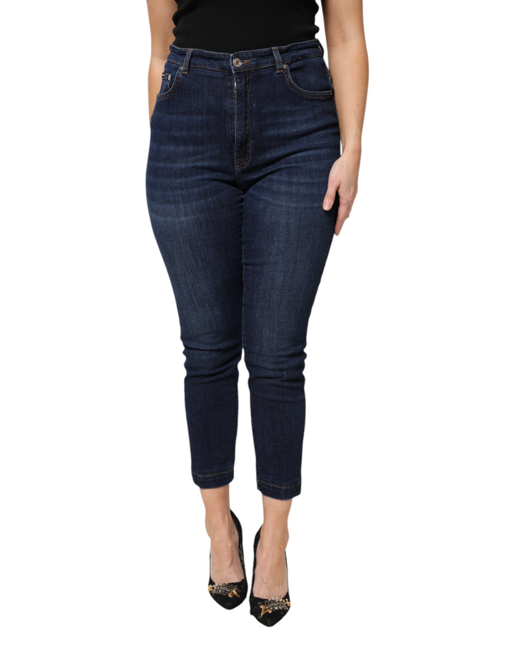 Jean en jean court taille haute en coton bleu Dolce & Gabbana