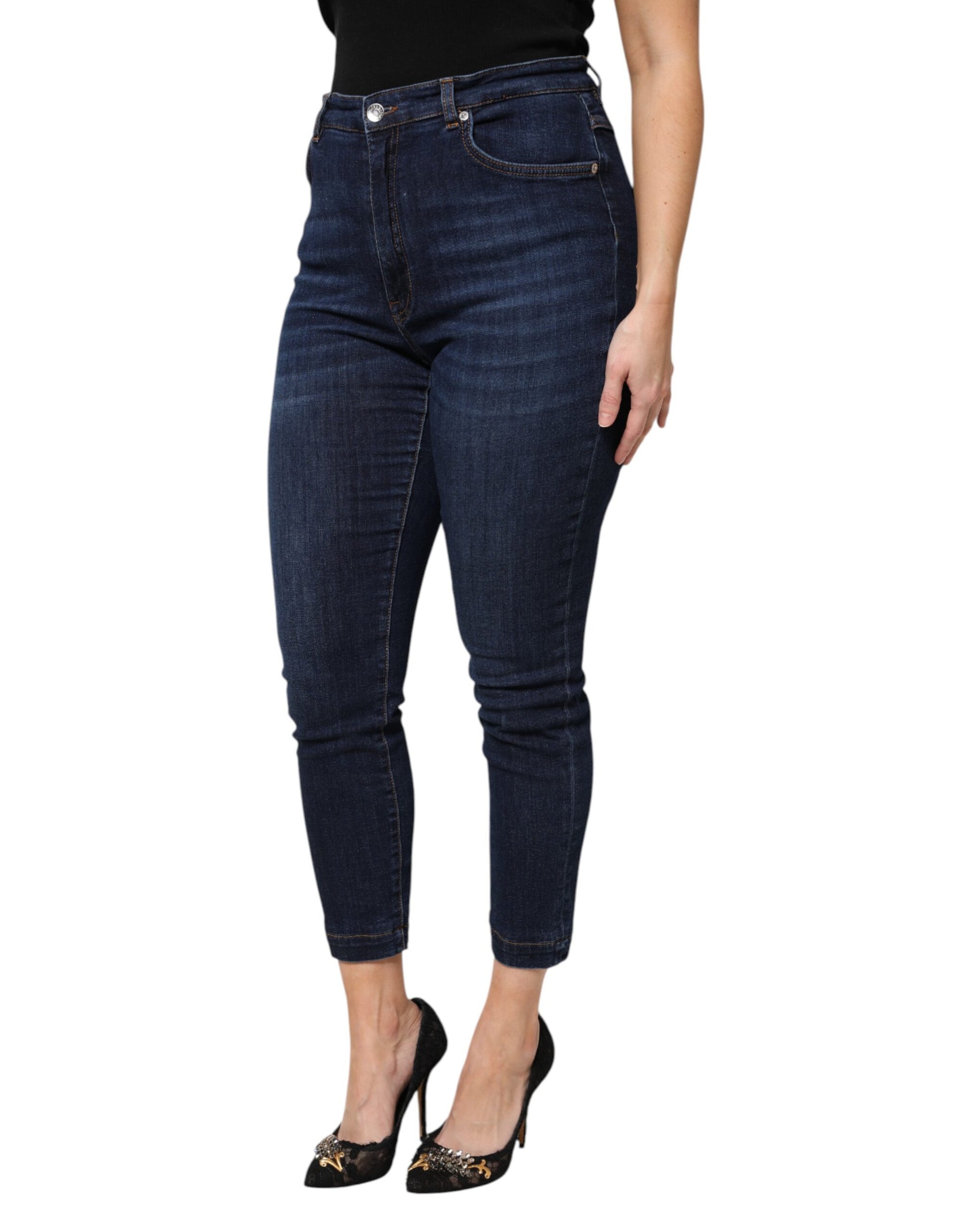 Jean en jean court taille haute en coton bleu Dolce & Gabbana