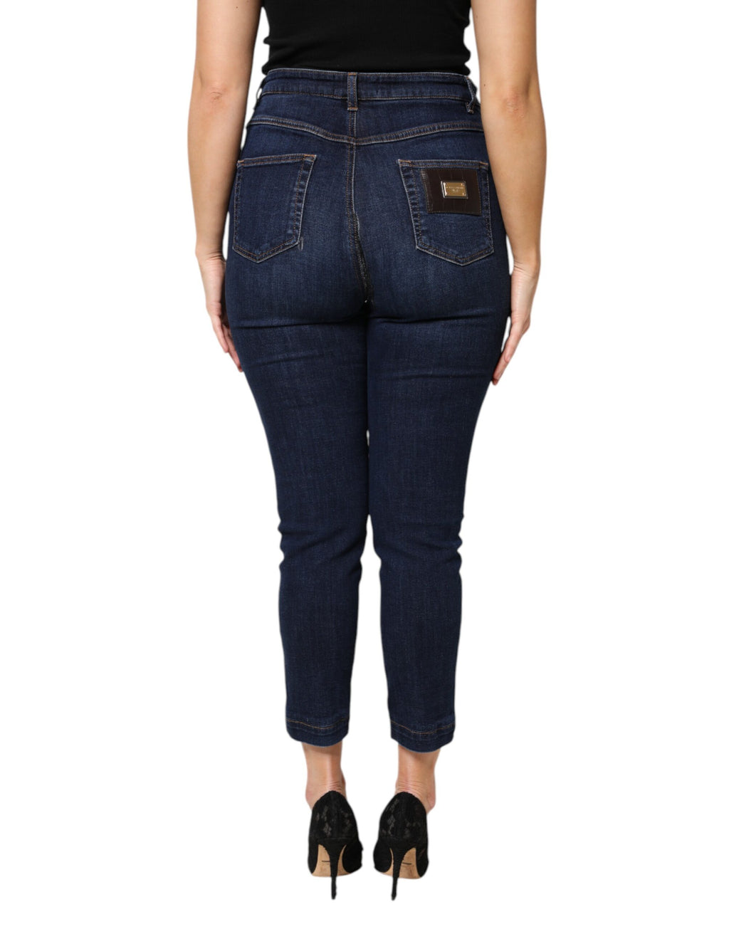 Jean en jean court taille haute en coton bleu Dolce & Gabbana