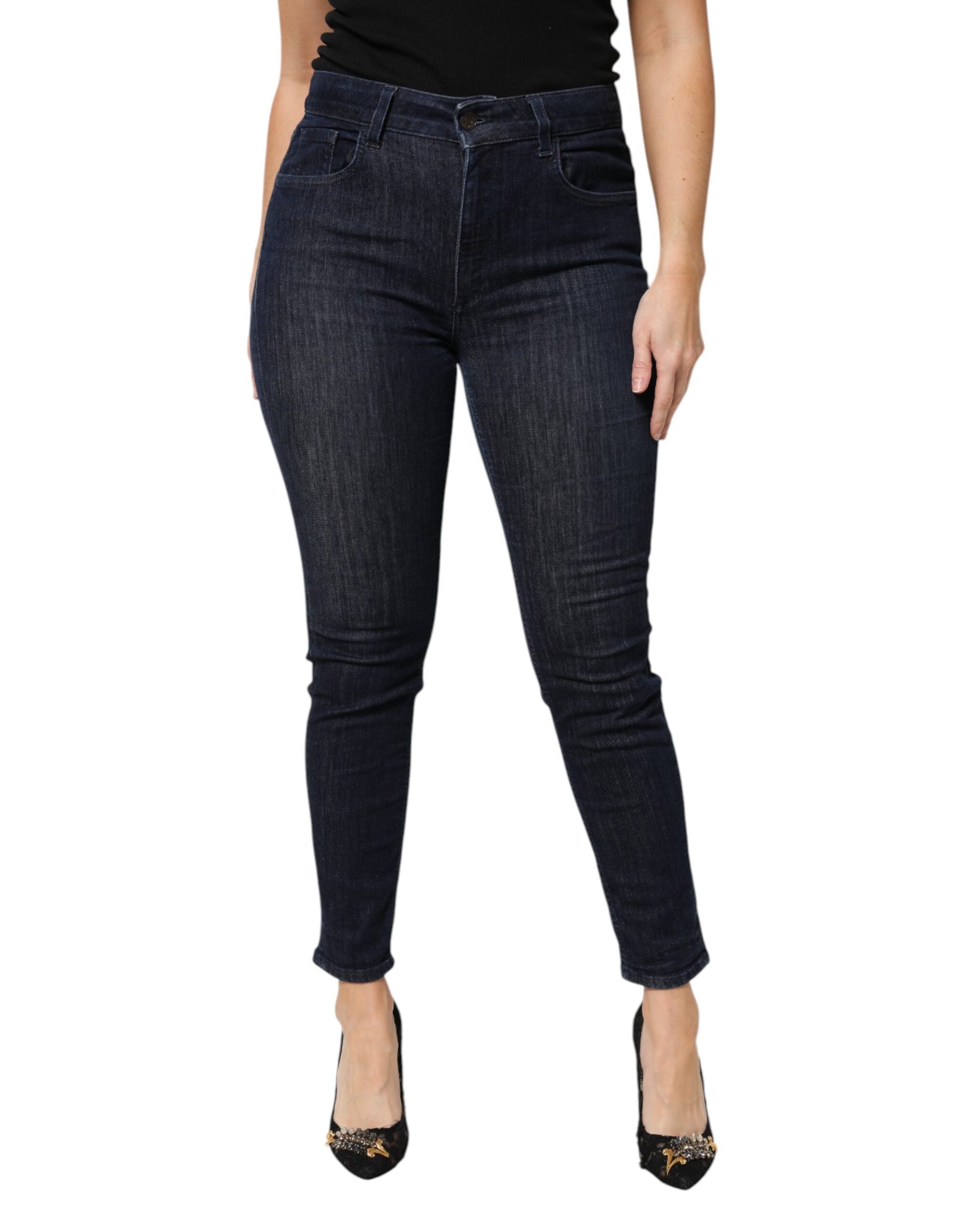 Jean skinny court en denim de coton bleu foncé Dolce & Gabbana