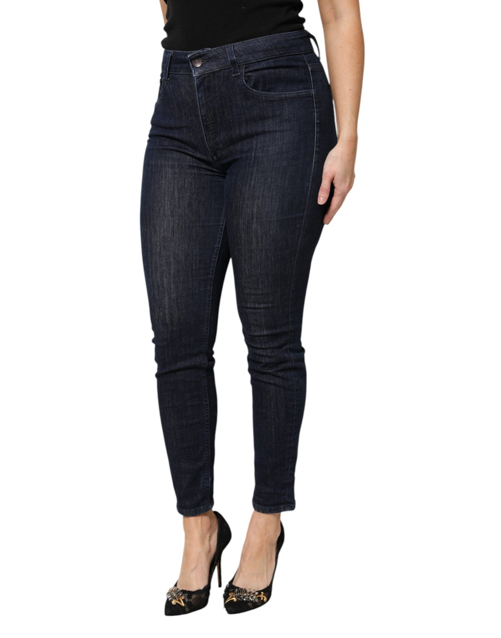 Jean skinny court en denim de coton bleu foncé Dolce & Gabbana