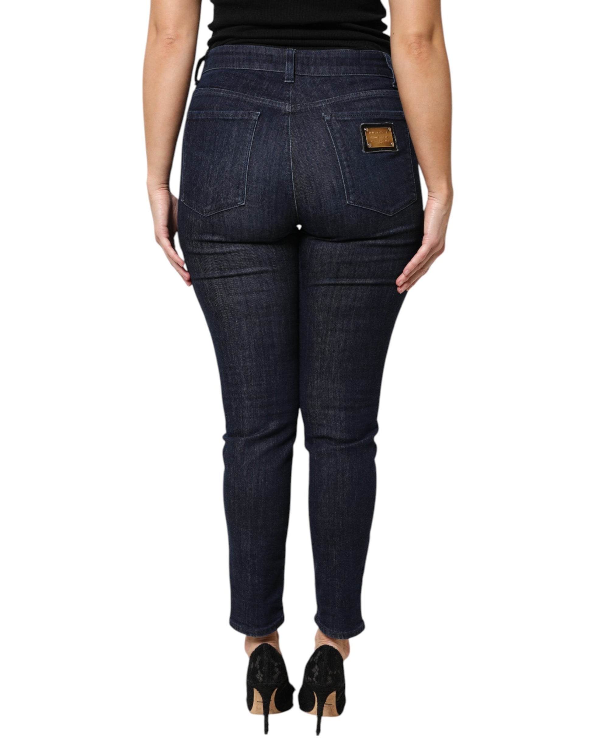 Jean skinny court en denim de coton bleu foncé Dolce & Gabbana