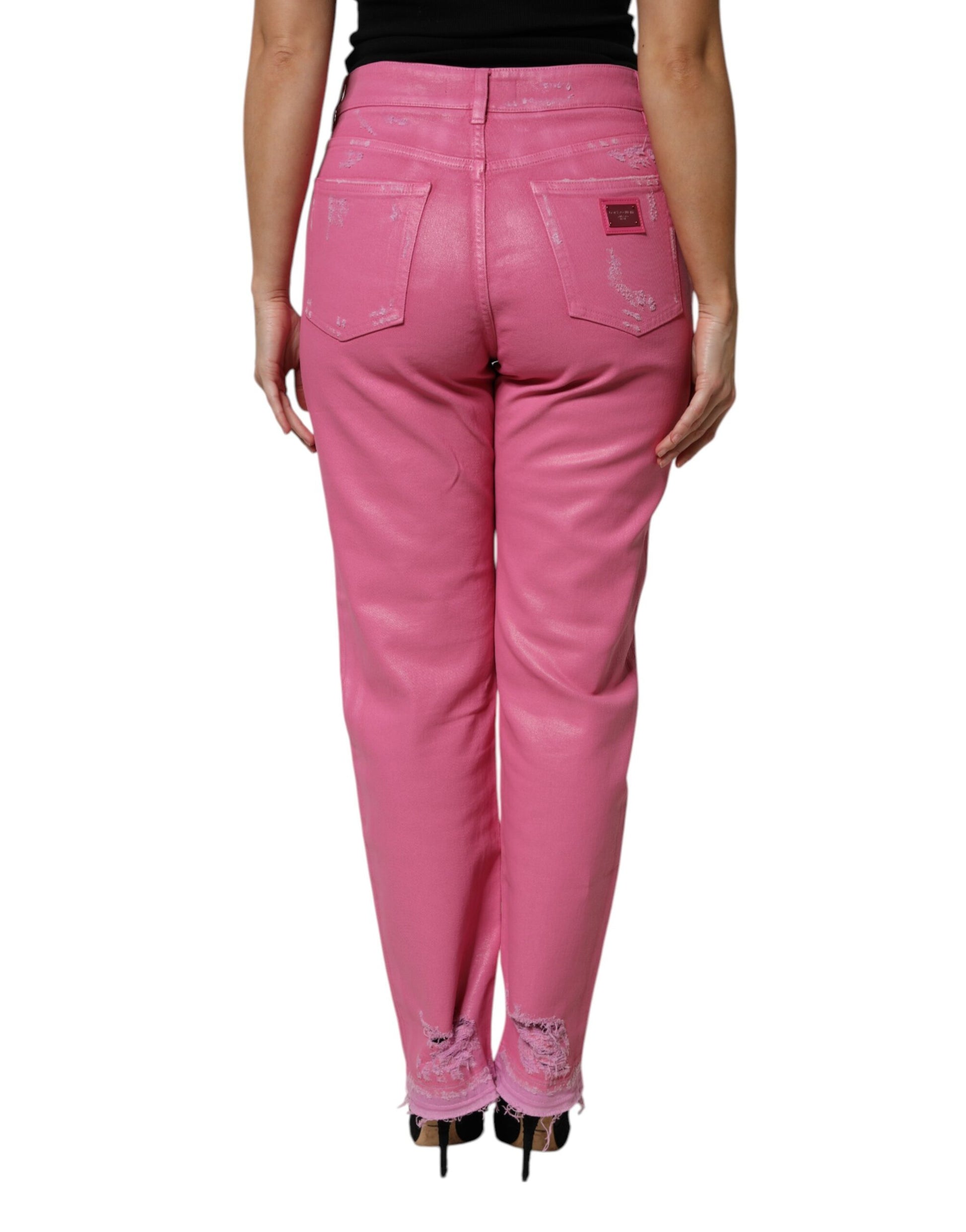 Jean en denim fuselé Dolce & Gabbana rose déchiré taille mi-haute