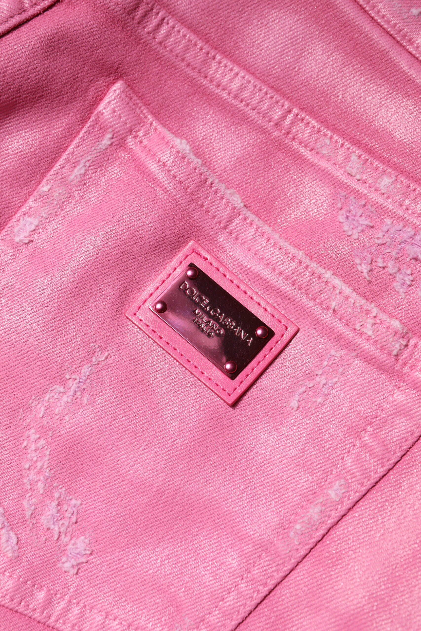 Jean en denim fuselé Dolce & Gabbana rose déchiré taille mi-haute
