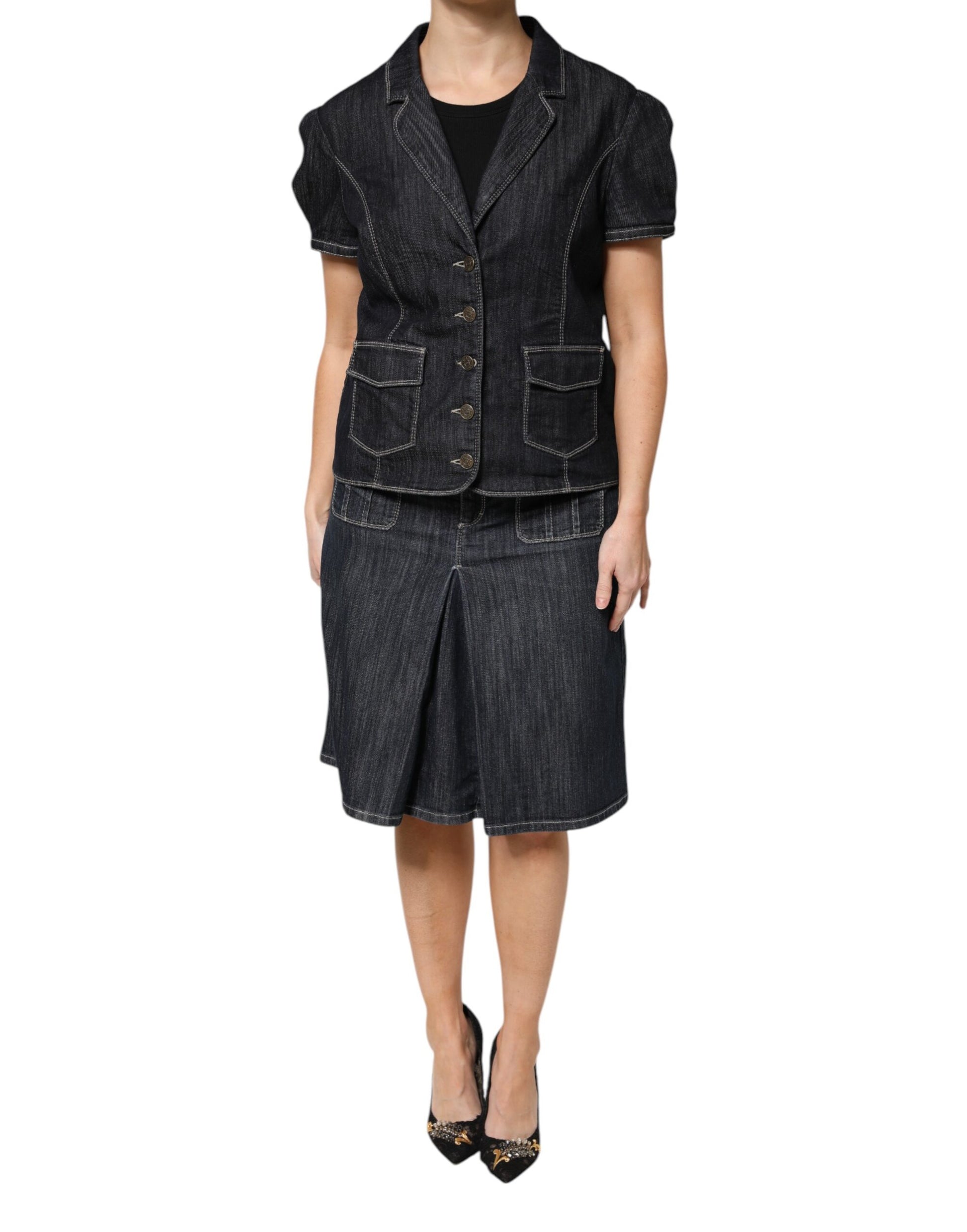 Escada – Lässiges Set aus Oberteil und Rock aus Denim in Schwarz aus Baumwollmischung