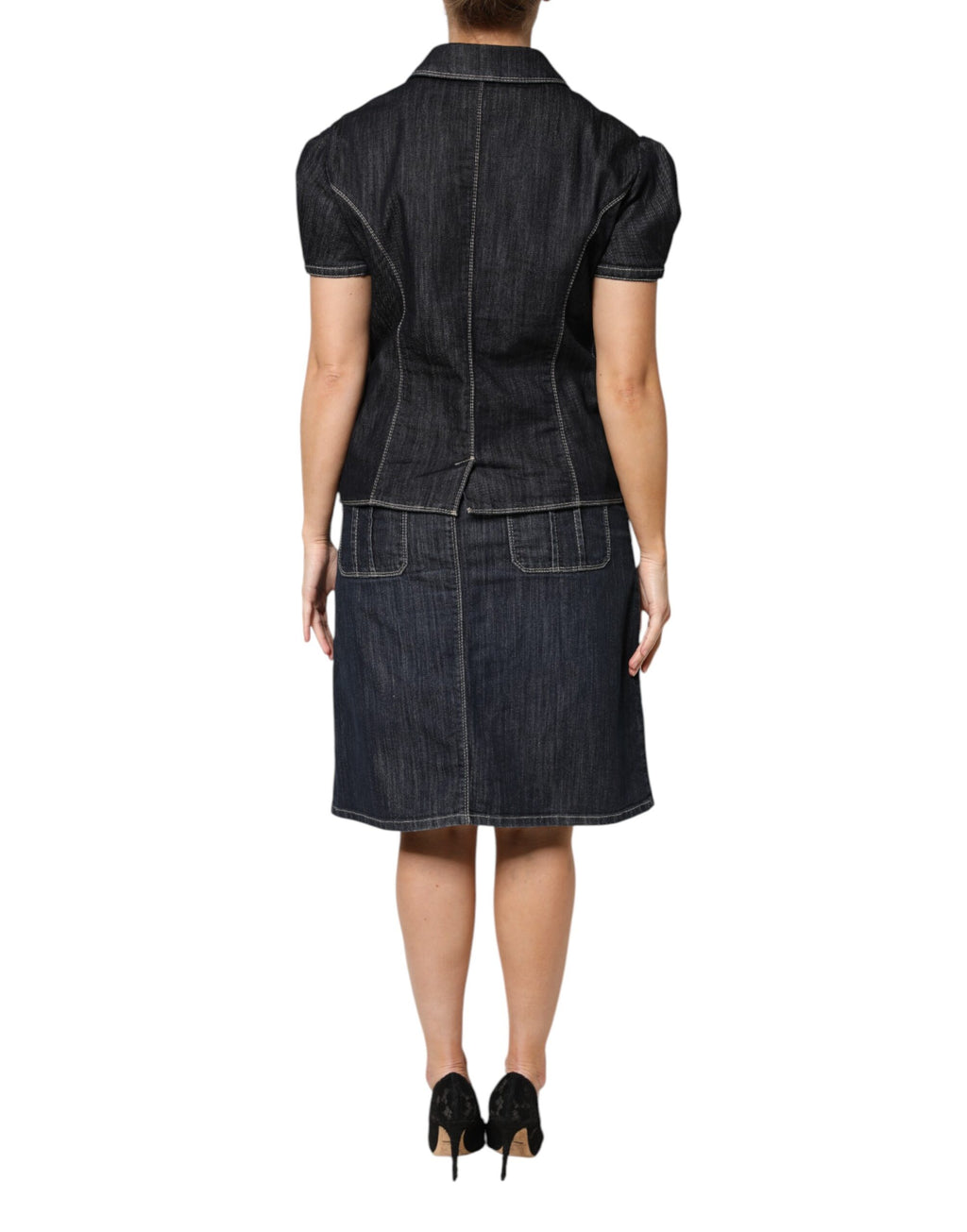 Escada – Lässiges Set aus Oberteil und Rock aus Denim in Schwarz aus Baumwollmischung