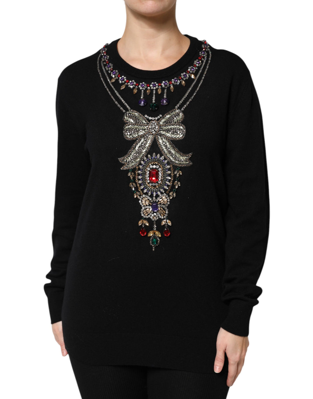 Pull en cachemire noir orné de cristaux Dolce & Gabbana