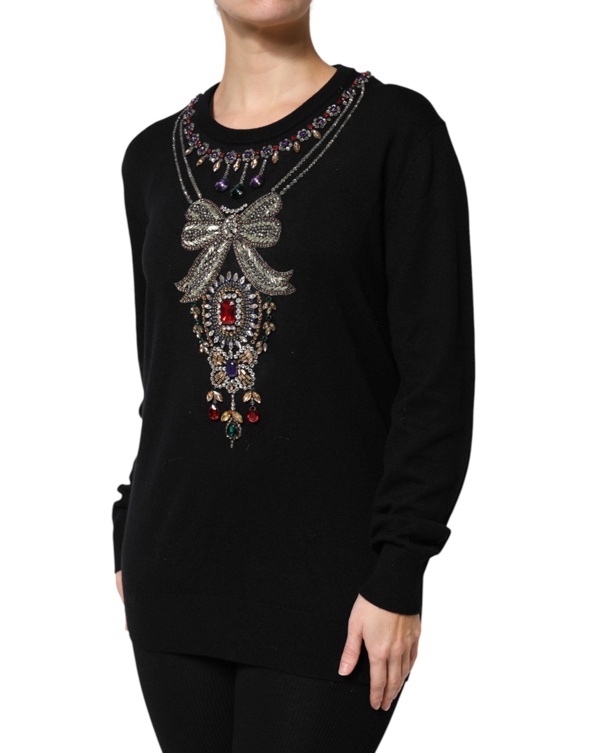 Pull en cachemire noir orné de cristaux Dolce & Gabbana