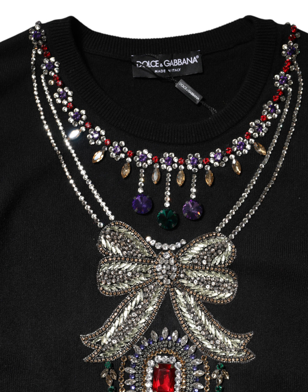 Pull en cachemire noir orné de cristaux Dolce & Gabbana
