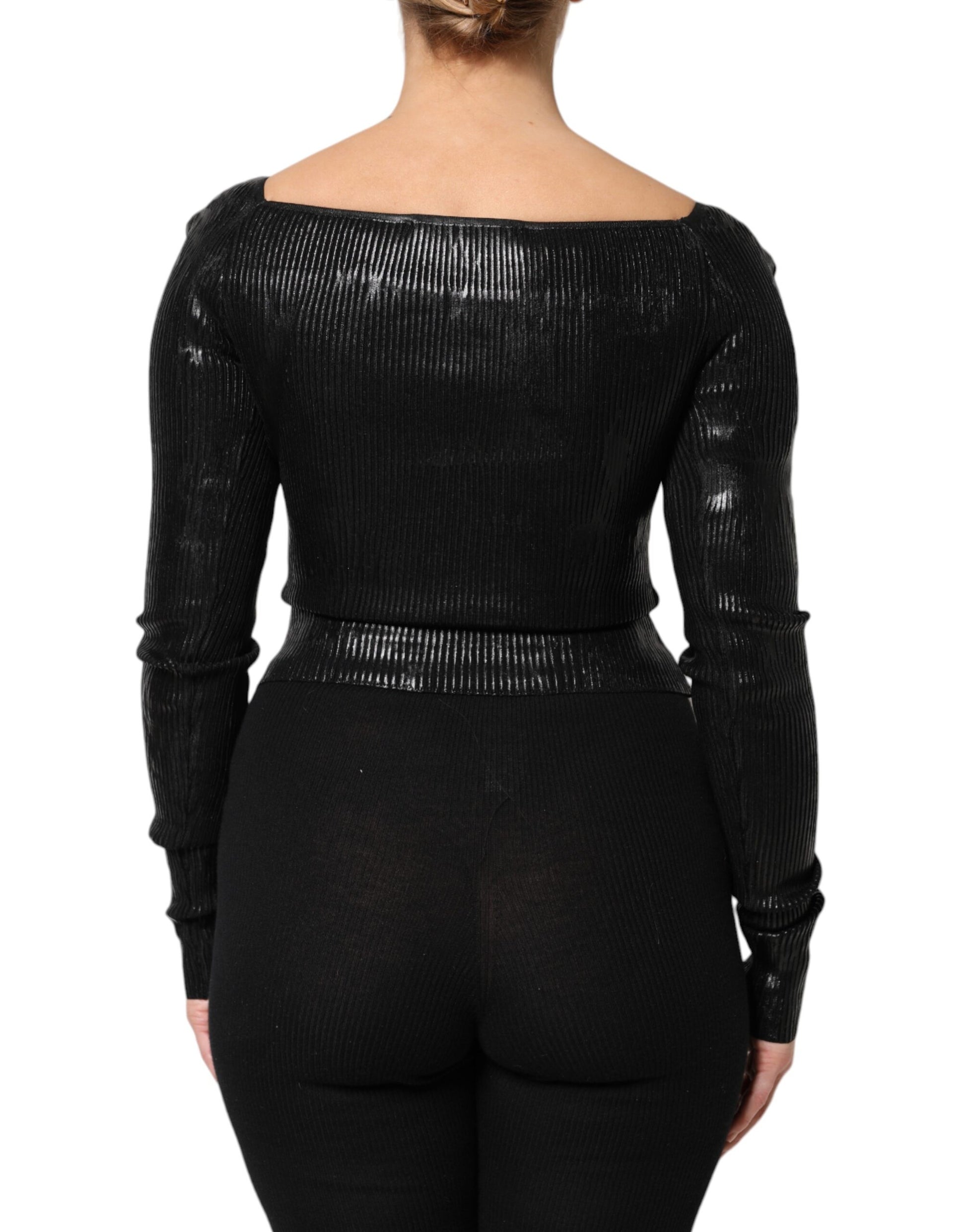 Dolce & Gabbana Black Viscose Long Sleeves Fitted Blouse Top